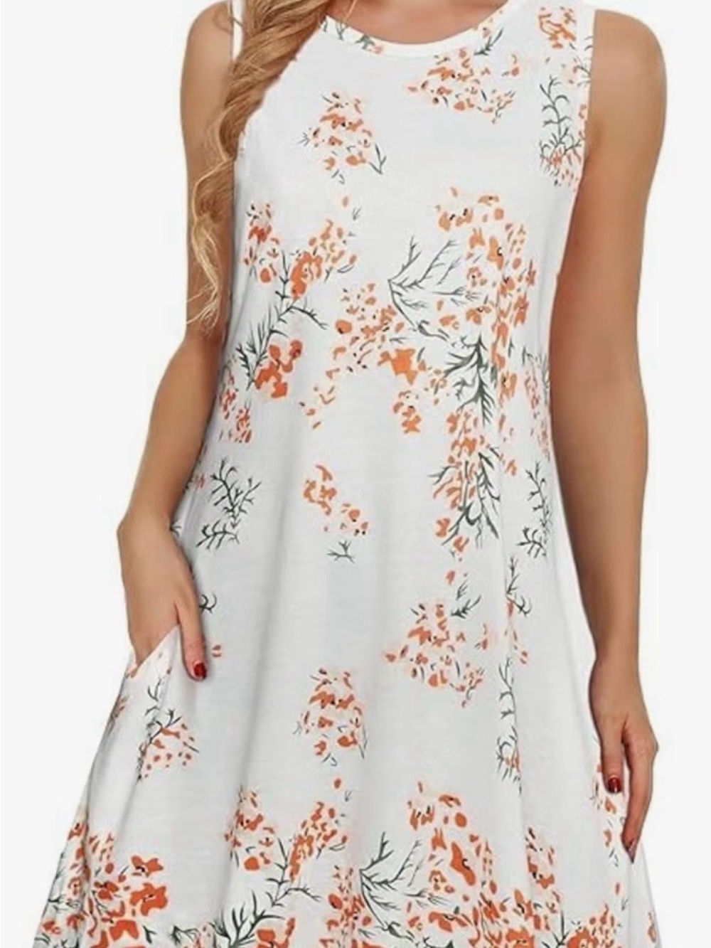 Amazon White Sleeveless Dress with Orange Floral Print